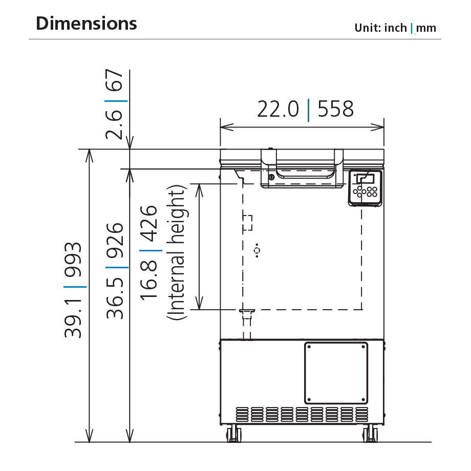 PHCbi chest freezer dimensions