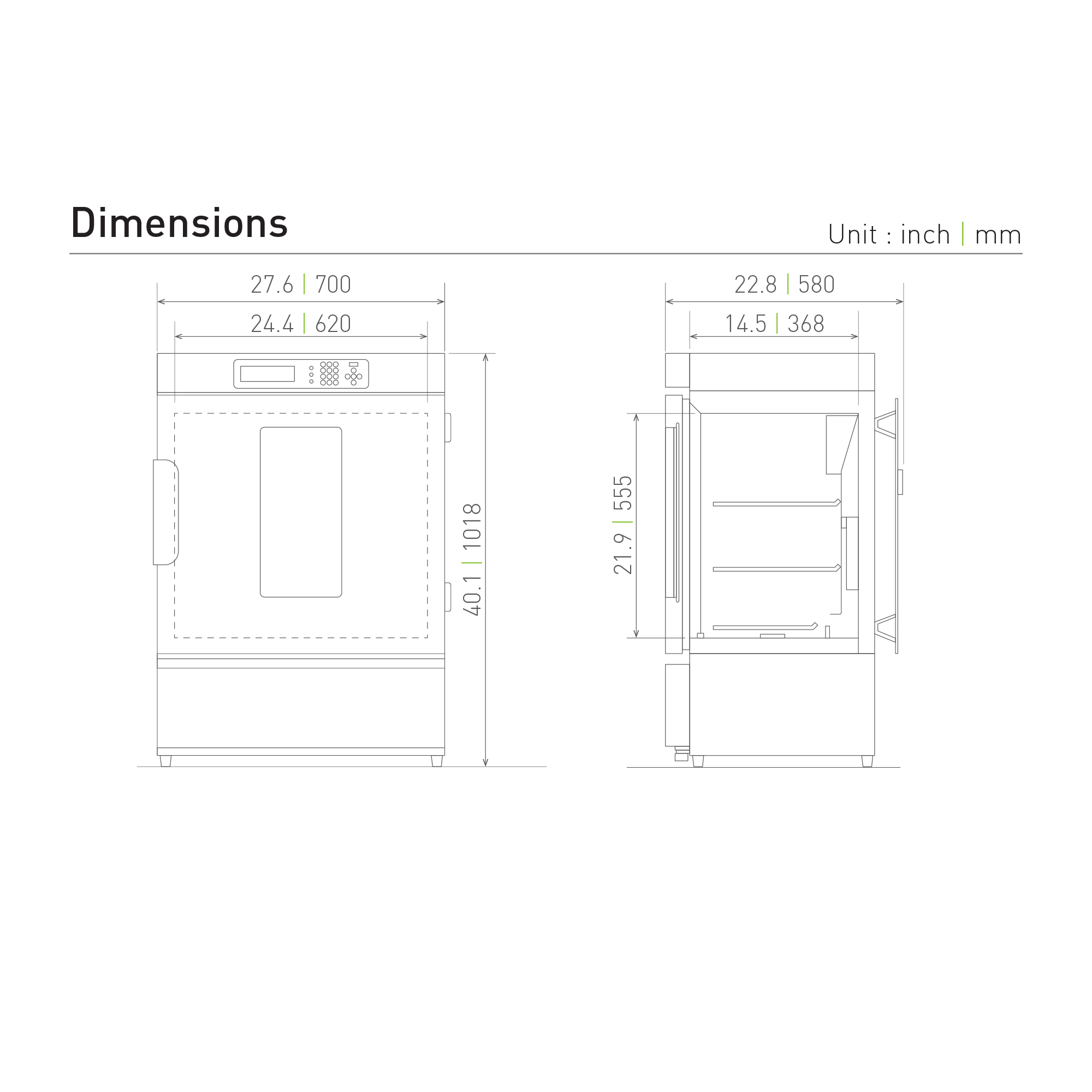 Compact microbiological incubator MIR-154-PA Dimensional Drawing