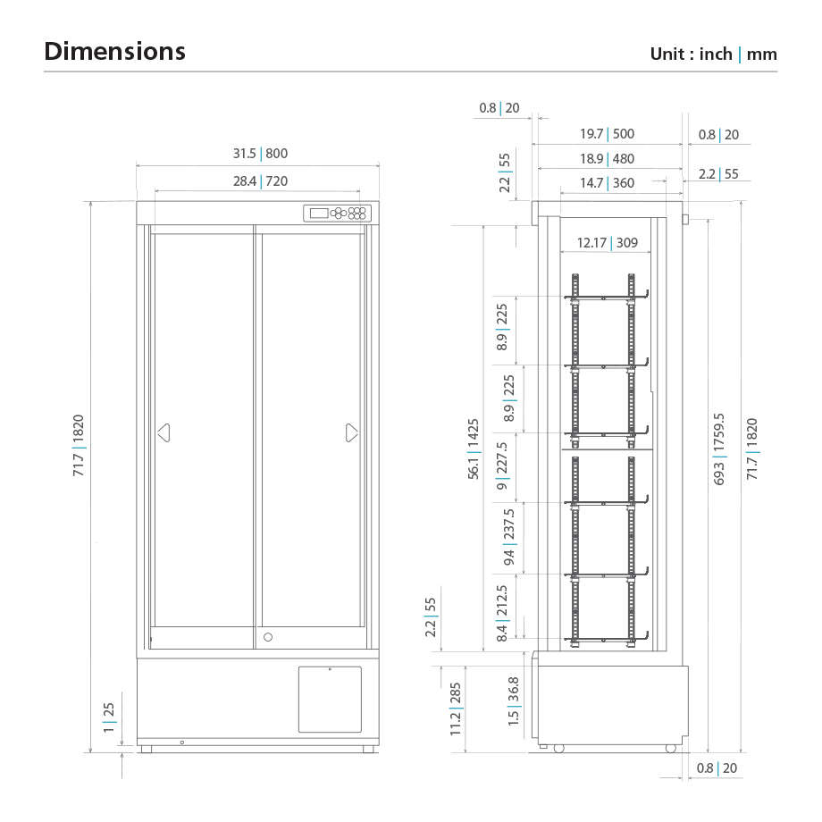 vaccine storage fridge MPR-S313 Dimensional Drawing